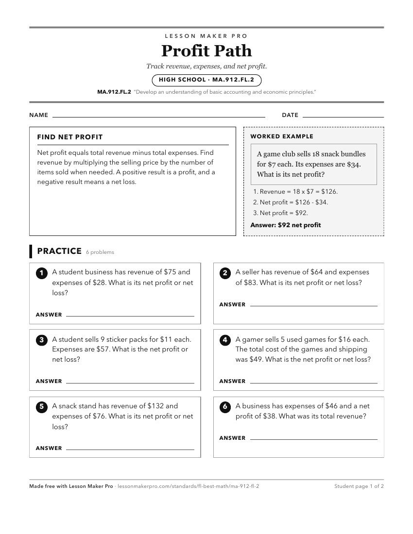 Preview of the MA.912.FL.2 printable worksheet