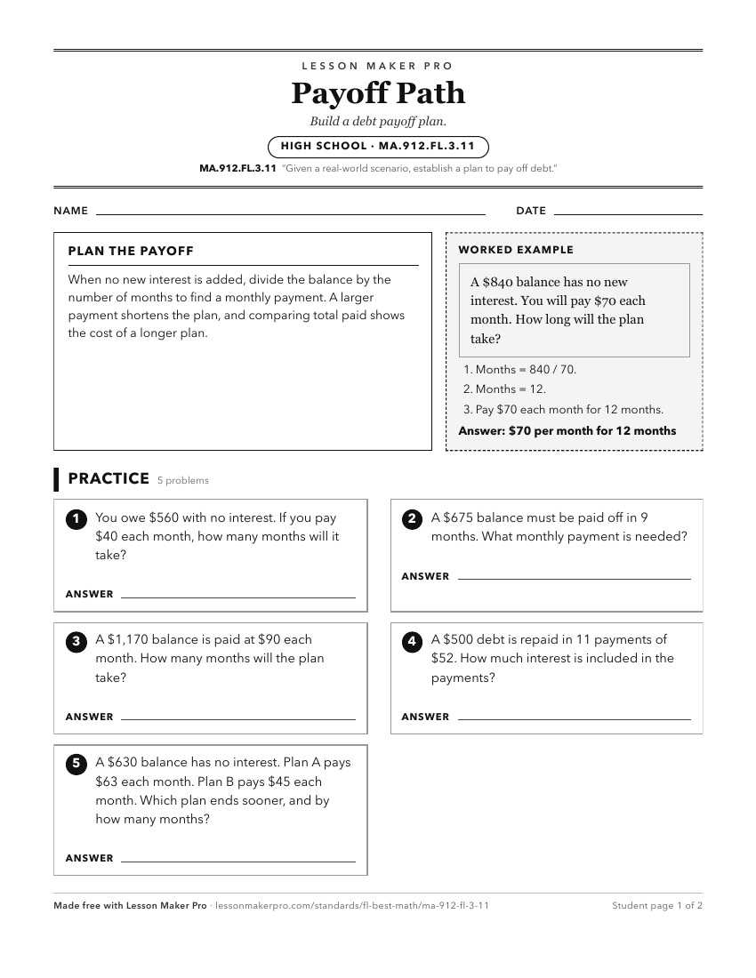 Preview of the MA.912.FL.3.11 printable worksheet