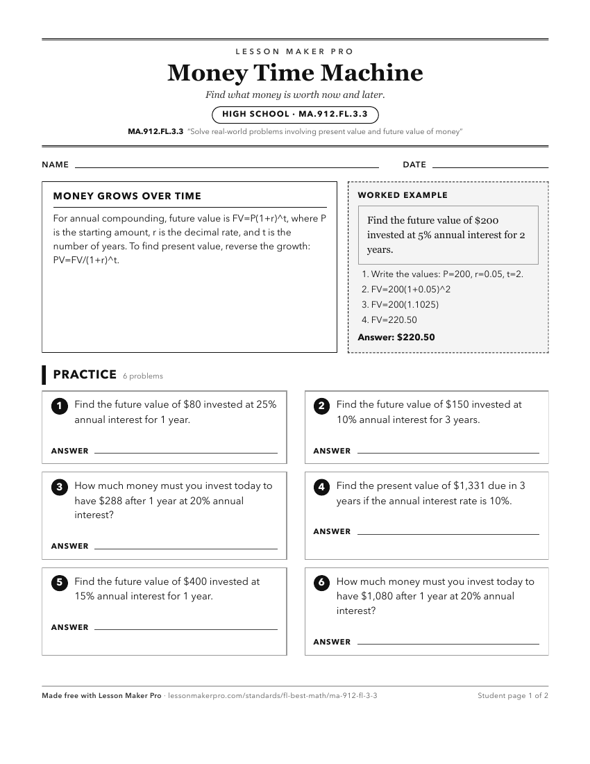 Preview of the MA.912.FL.3.3 printable worksheet