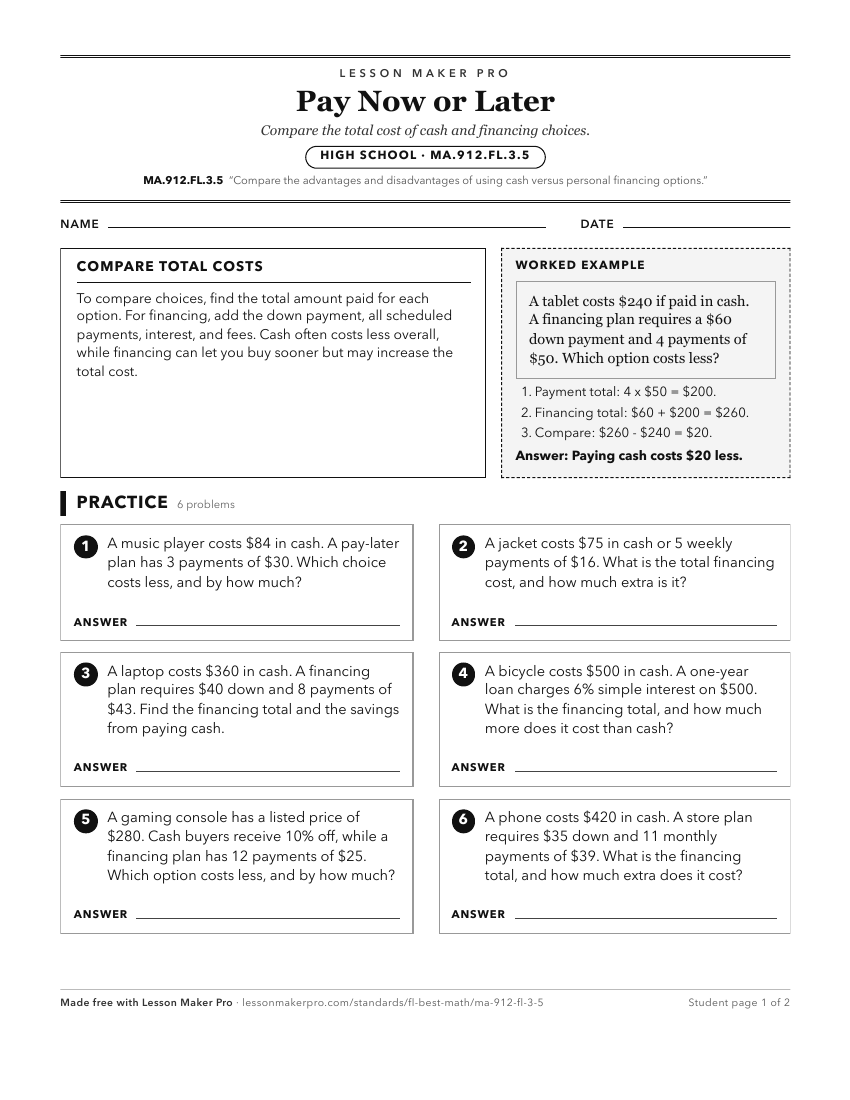 Preview of the MA.912.FL.3.5 printable worksheet