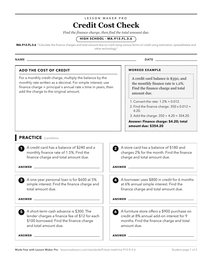 Preview of the MA.912.FL.3.6 printable worksheet