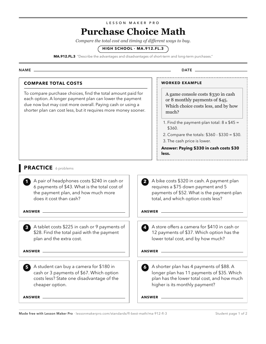 Preview of the MA.912.FL.3 printable worksheet