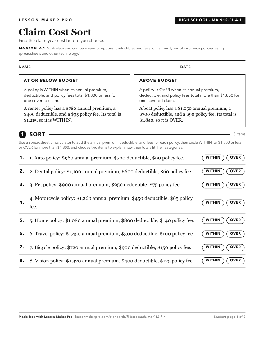 Preview of the MA.912.FL.4.1 printable worksheet