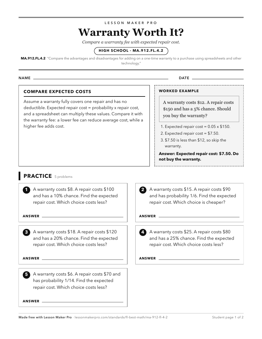 Preview of the MA.912.FL.4.2 printable worksheet