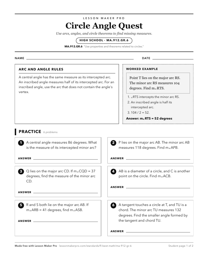 Preview of the MA.912.GR.6 printable worksheet