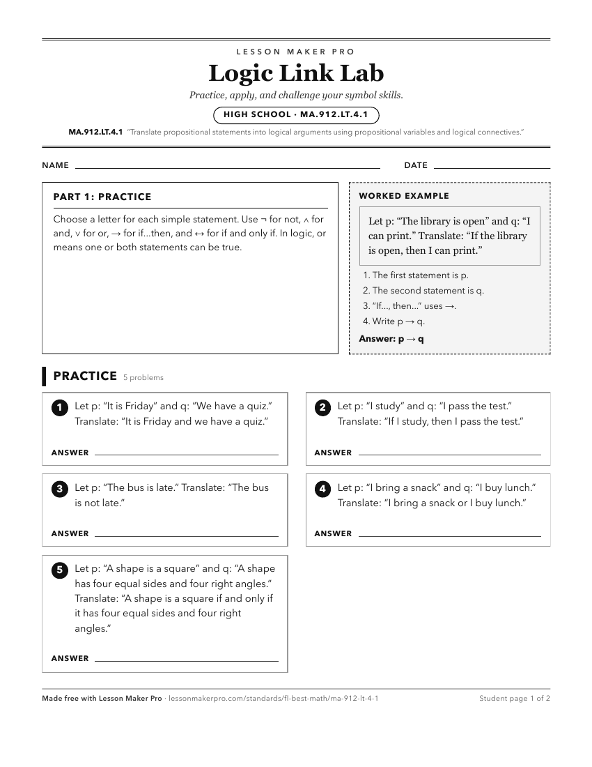 Preview of the MA.912.LT.4.1 printable worksheet