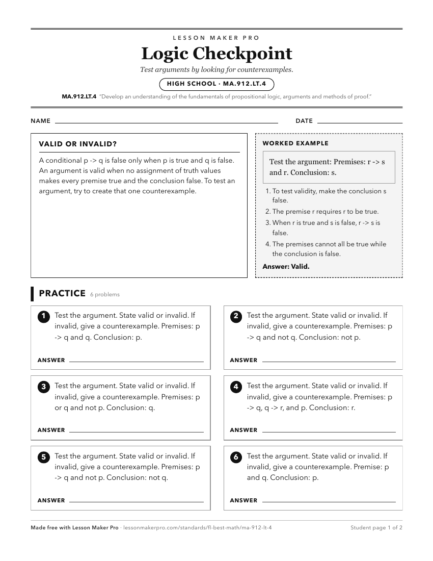Preview of the MA.912.LT.4 printable worksheet
