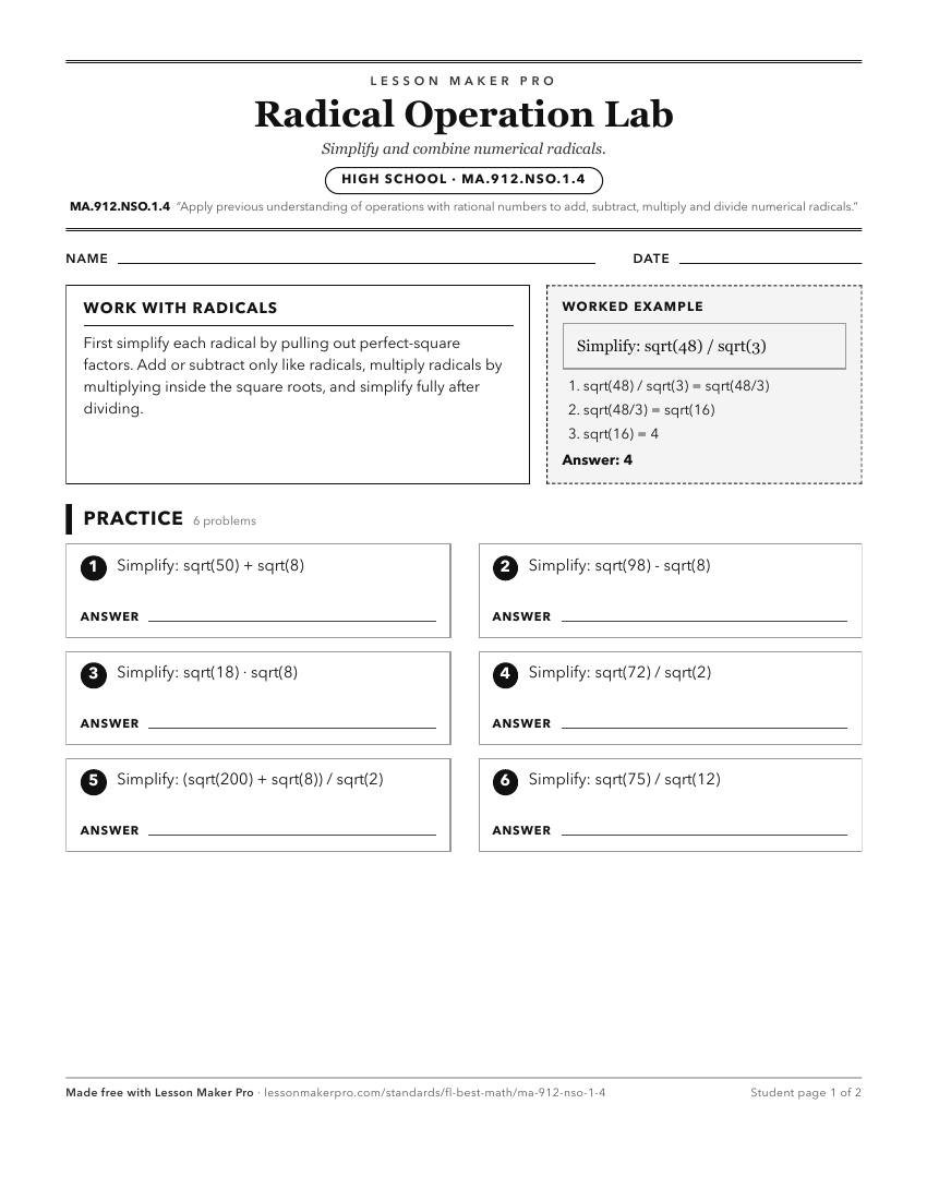 Preview of the MA.912.NSO.1.4 printable worksheet