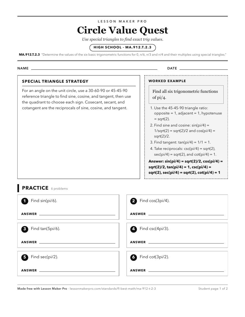 Preview of the MA.912.T.2.3 printable worksheet