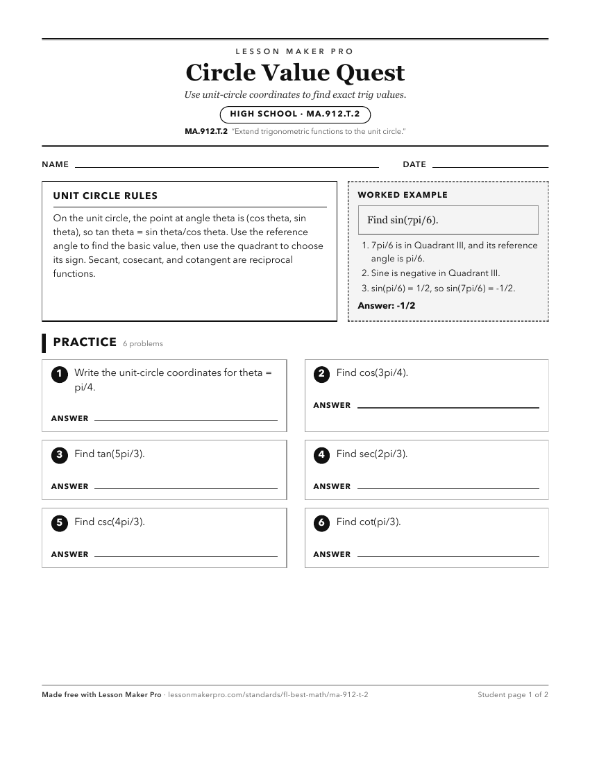 Preview of the MA.912.T.2 printable worksheet