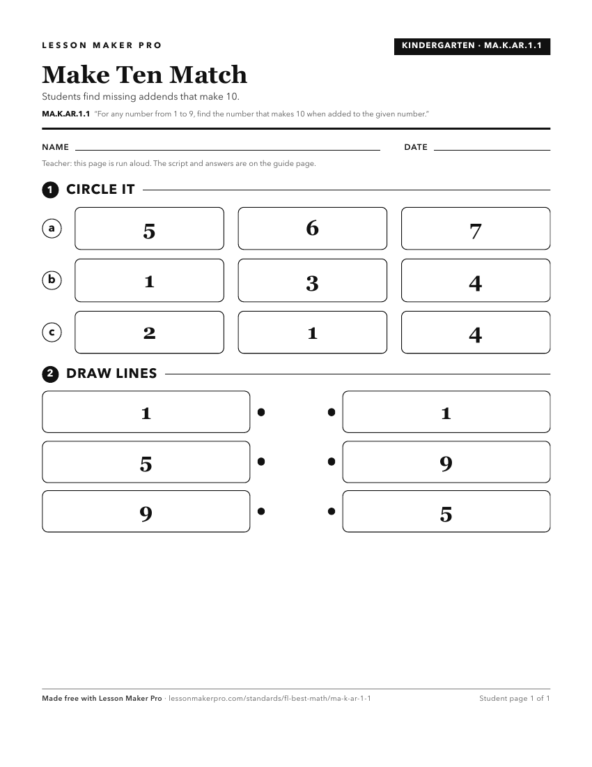 Preview of the MA.K.AR.1.1 printable worksheet