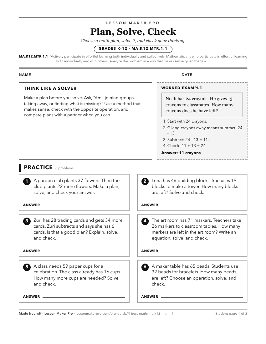 Preview of the MA.K12.MTR.1.1 printable worksheet