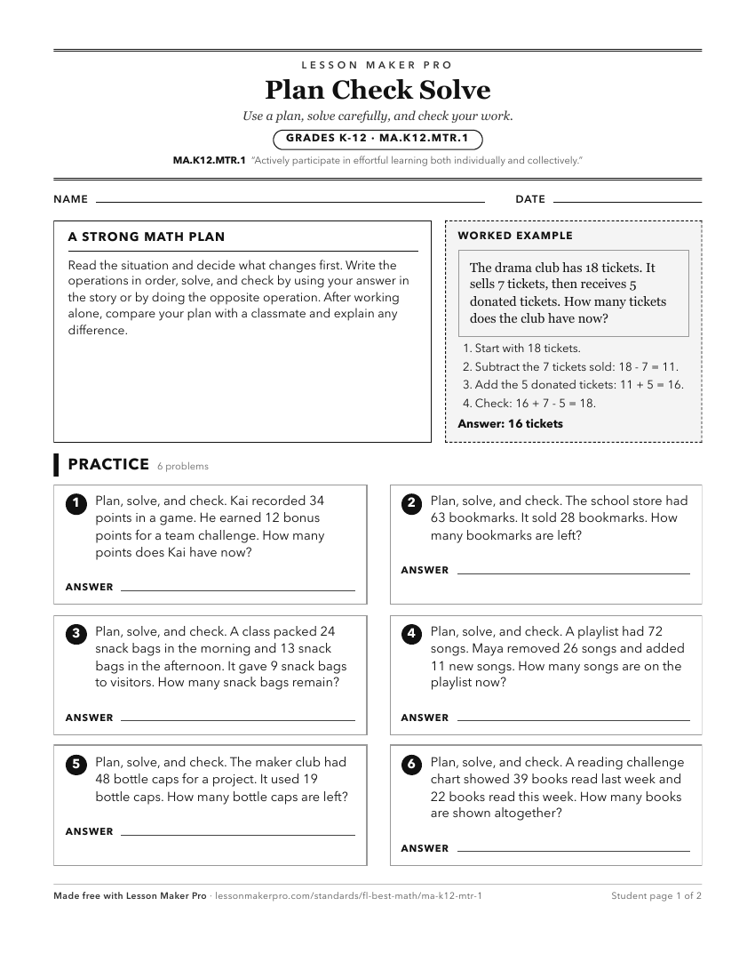 Preview of the MA.K12.MTR.1 printable worksheet