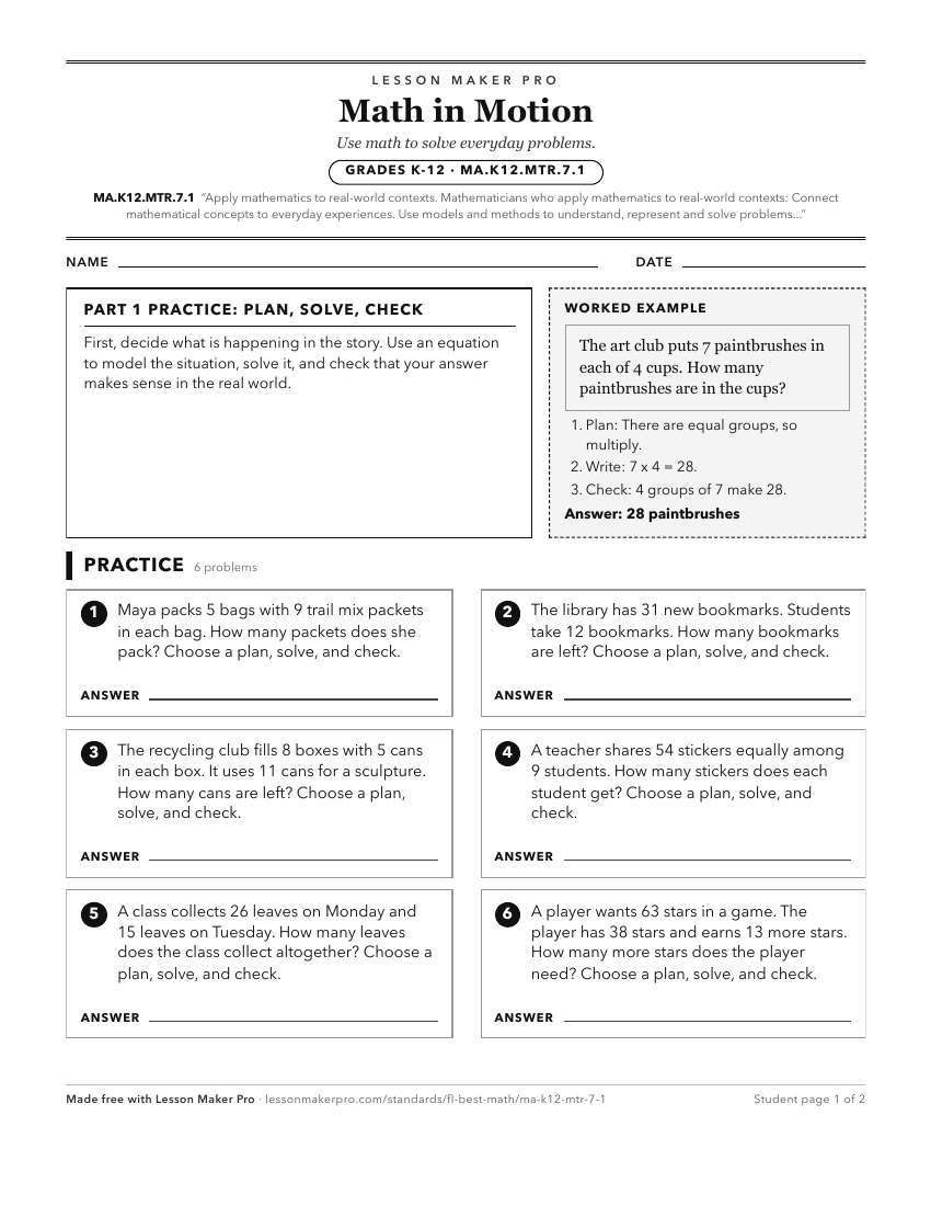 Preview of the MA.K12.MTR.7.1 printable worksheet
