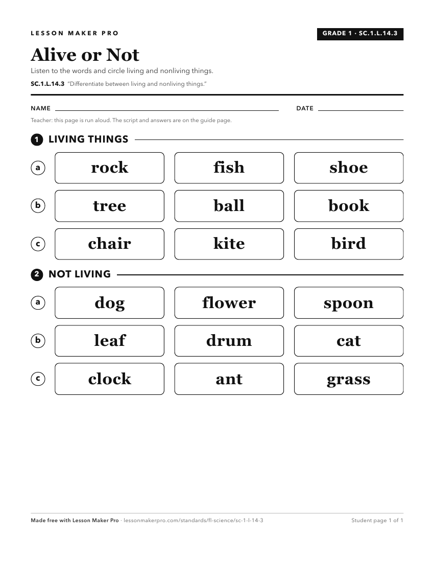 Preview of the SC.1.L.14.3 printable worksheet