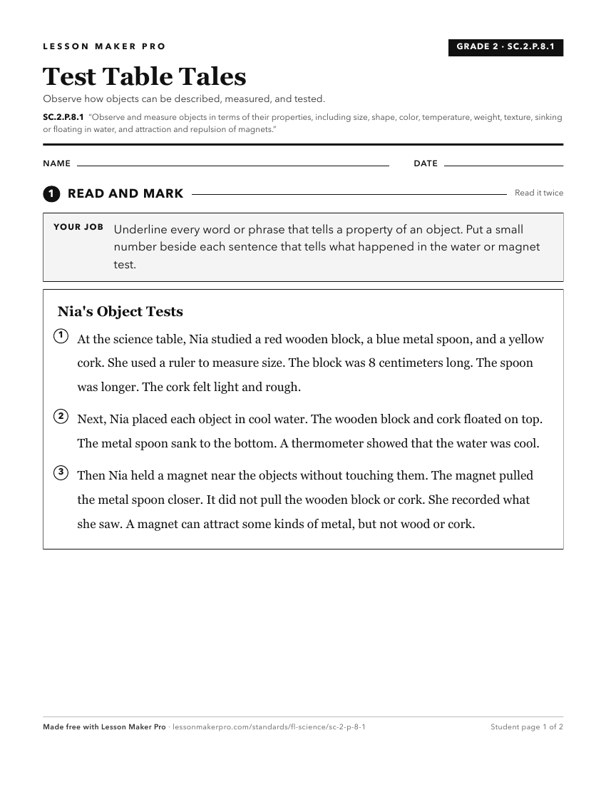 Preview of the SC.2.P.8.1 printable worksheet