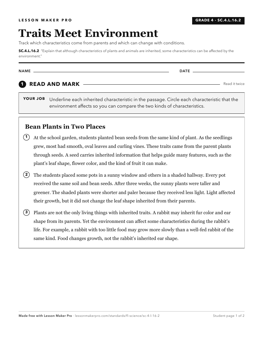 Preview of the SC.4.L.16.2 printable worksheet