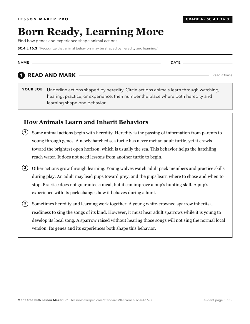 Preview of the SC.4.L.16.3 printable worksheet