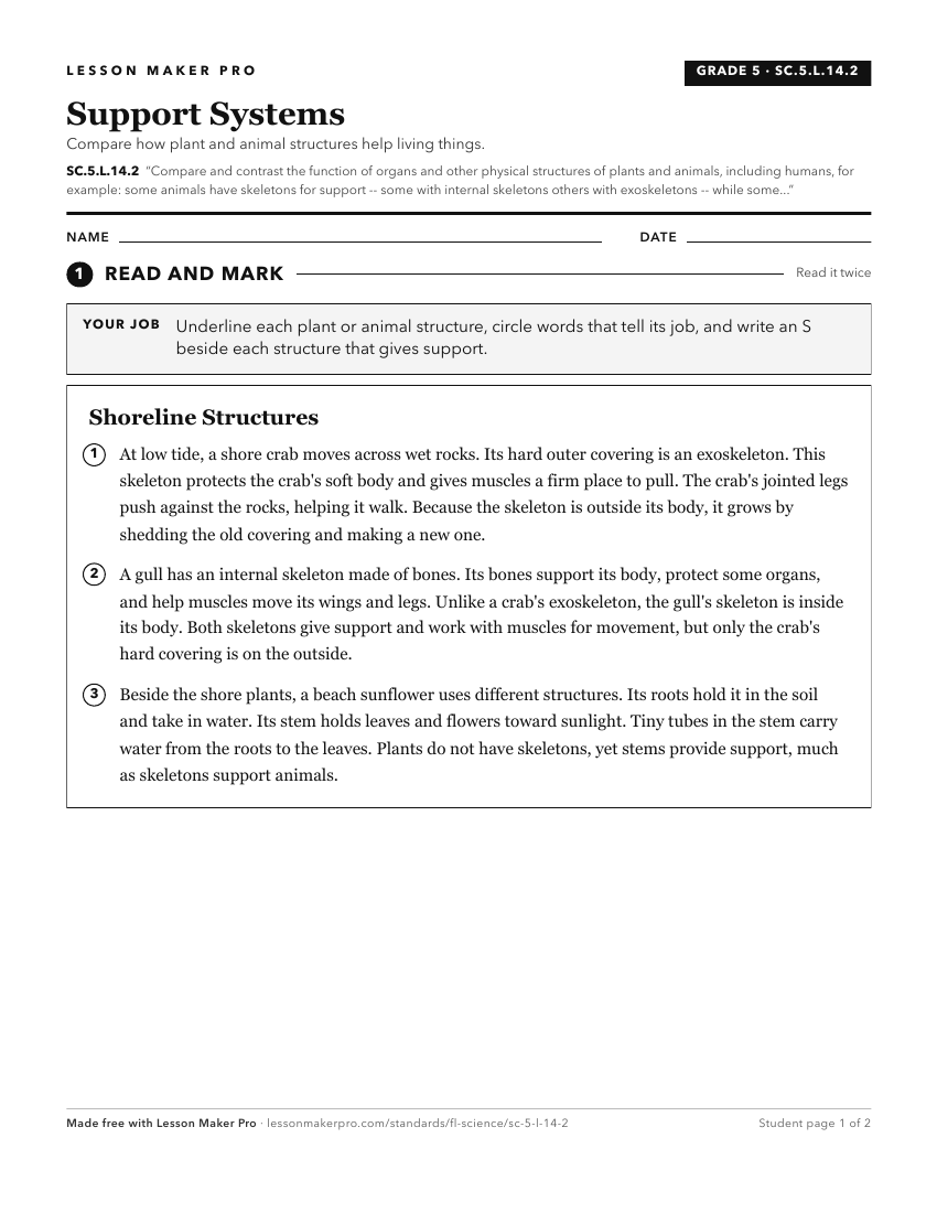 Preview of the SC.5.L.14.2 printable worksheet