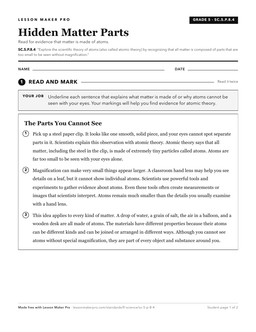 Preview of the SC.5.P.8.4 printable worksheet