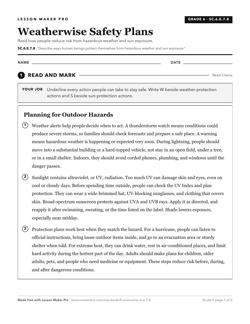 Preview of the SC.6.E.7.8 printable worksheet