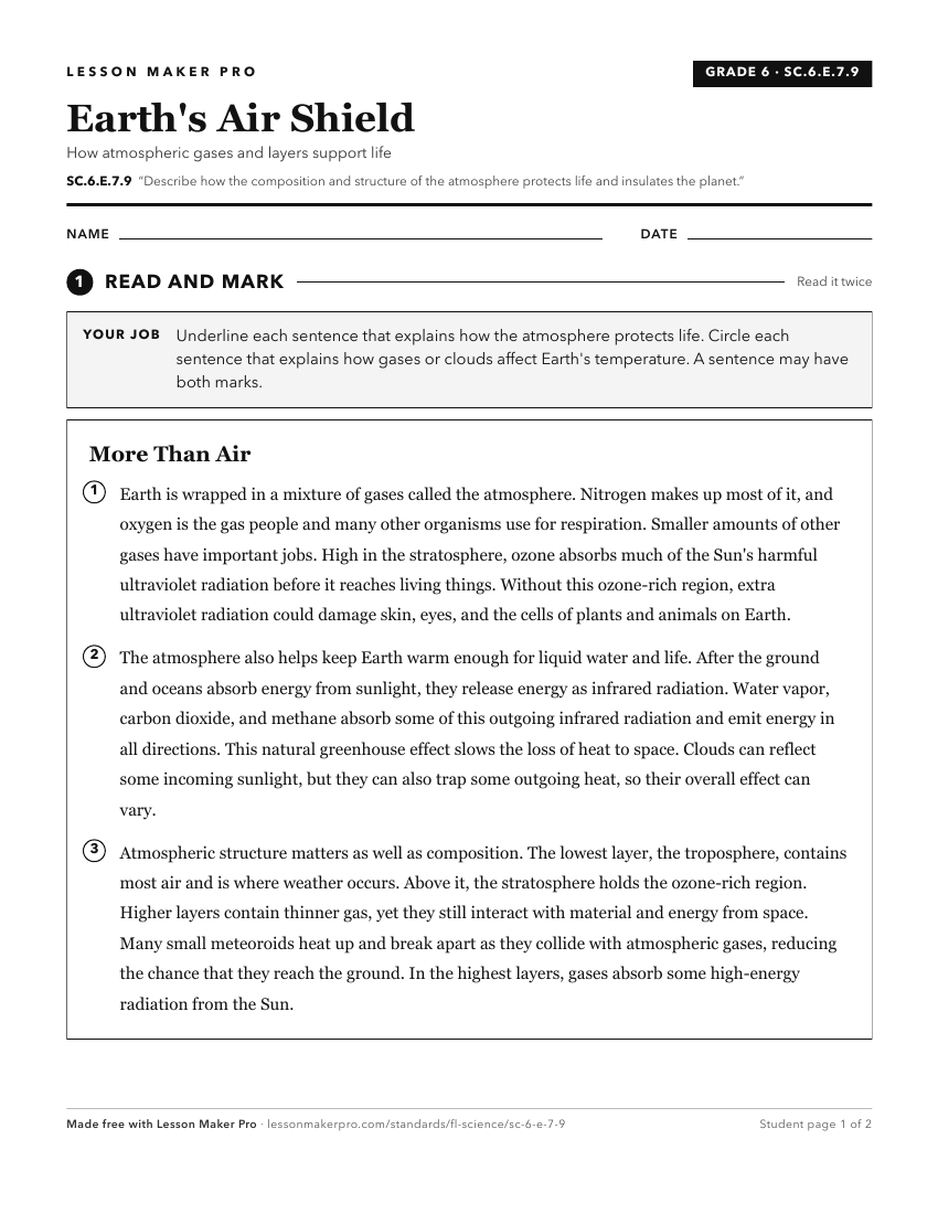 Preview of the SC.6.E.7.9 printable worksheet