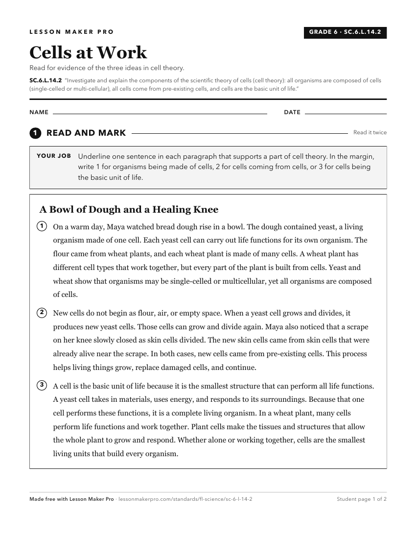 Preview of the SC.6.L.14.2 printable worksheet
