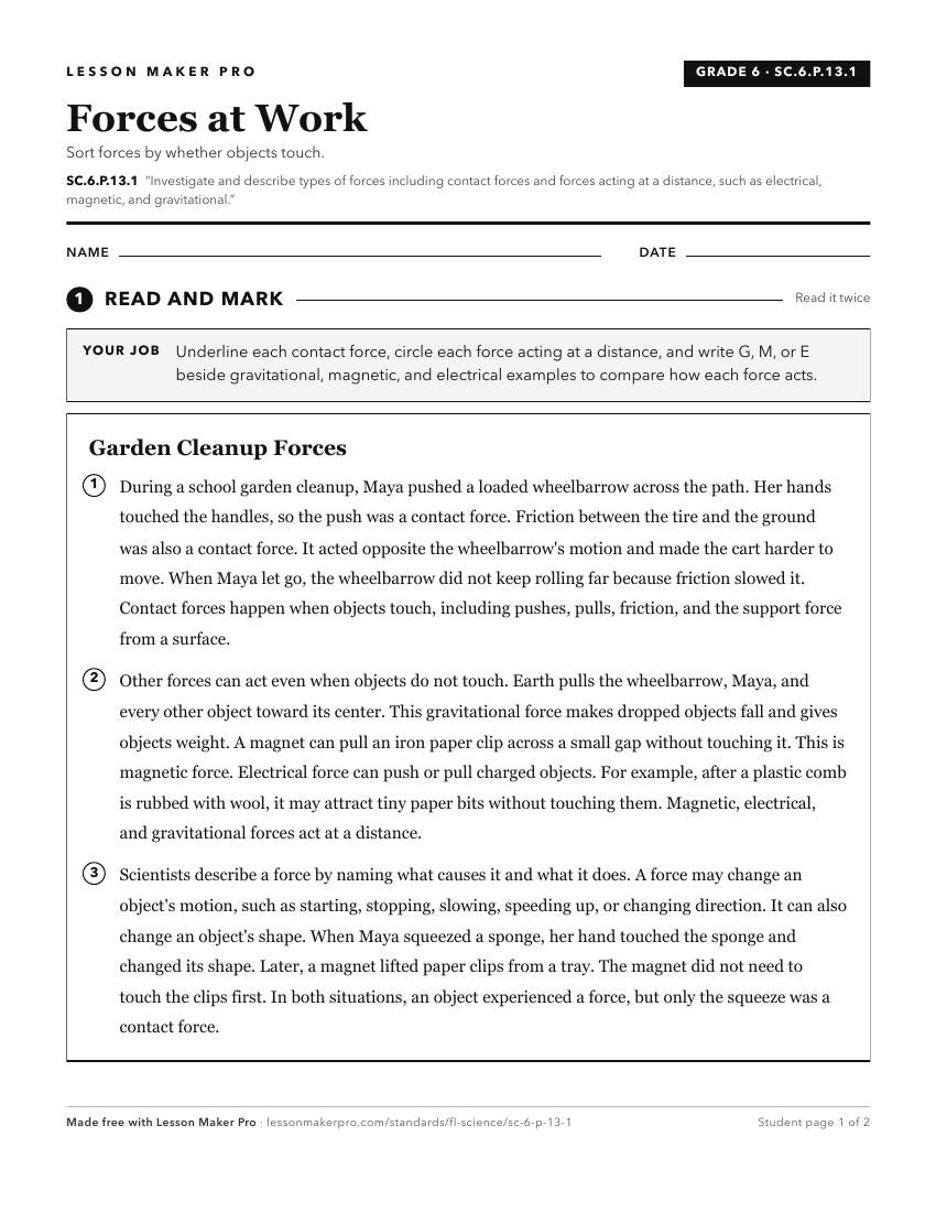 Preview of the SC.6.P.13.1 printable worksheet