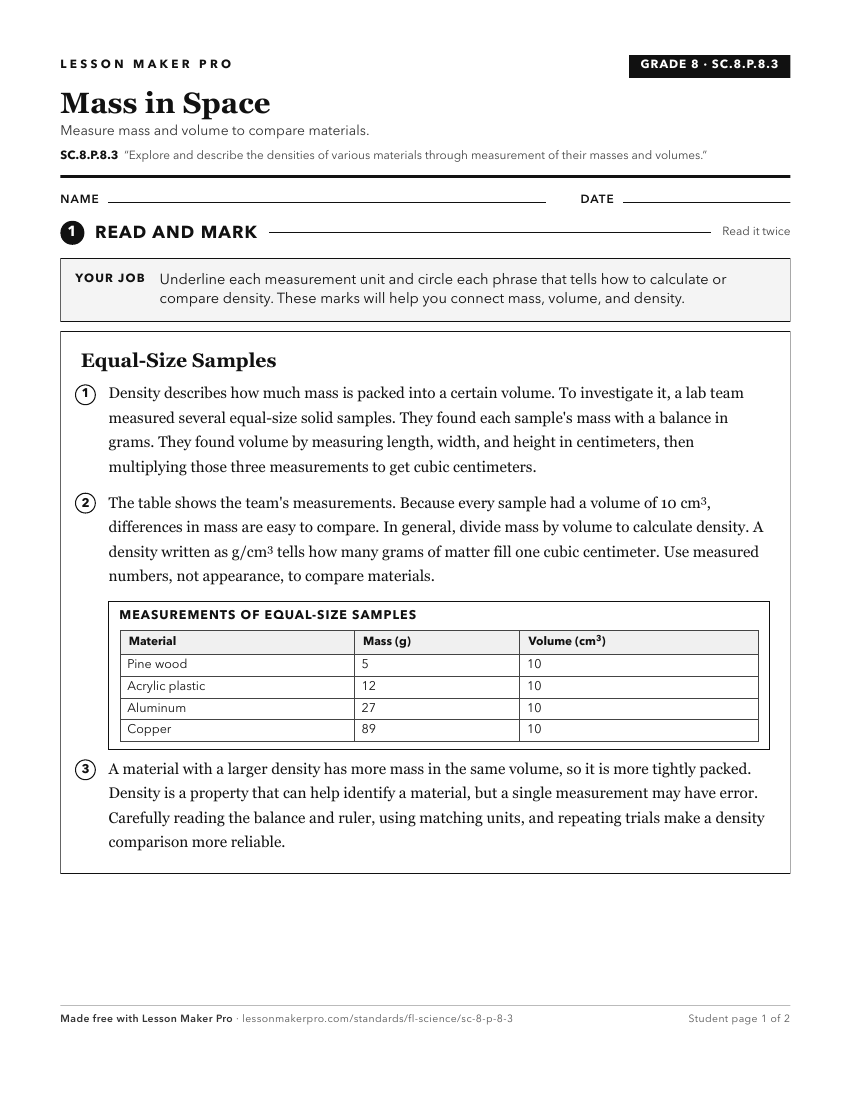 Preview of the SC.8.P.8.3 printable worksheet