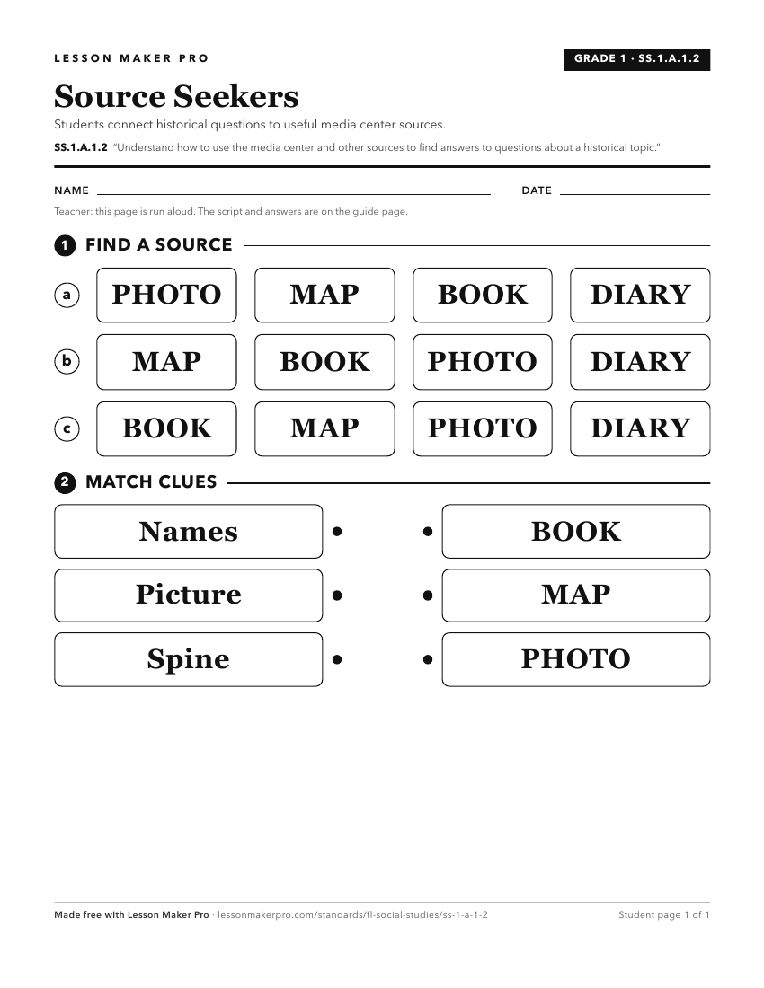 Preview of the SS.1.A.1.2 printable worksheet