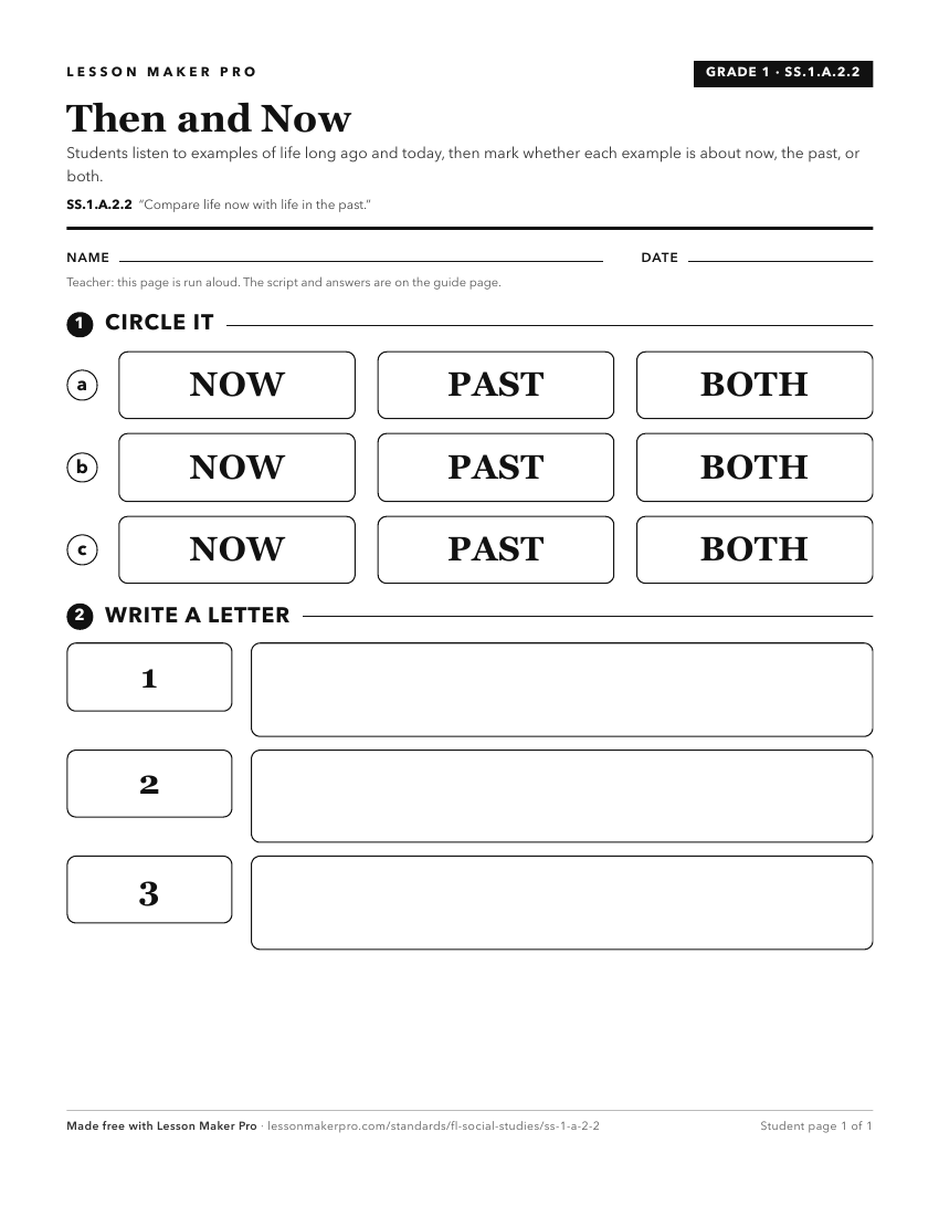 Preview of the SS.1.A.2.2 printable worksheet
