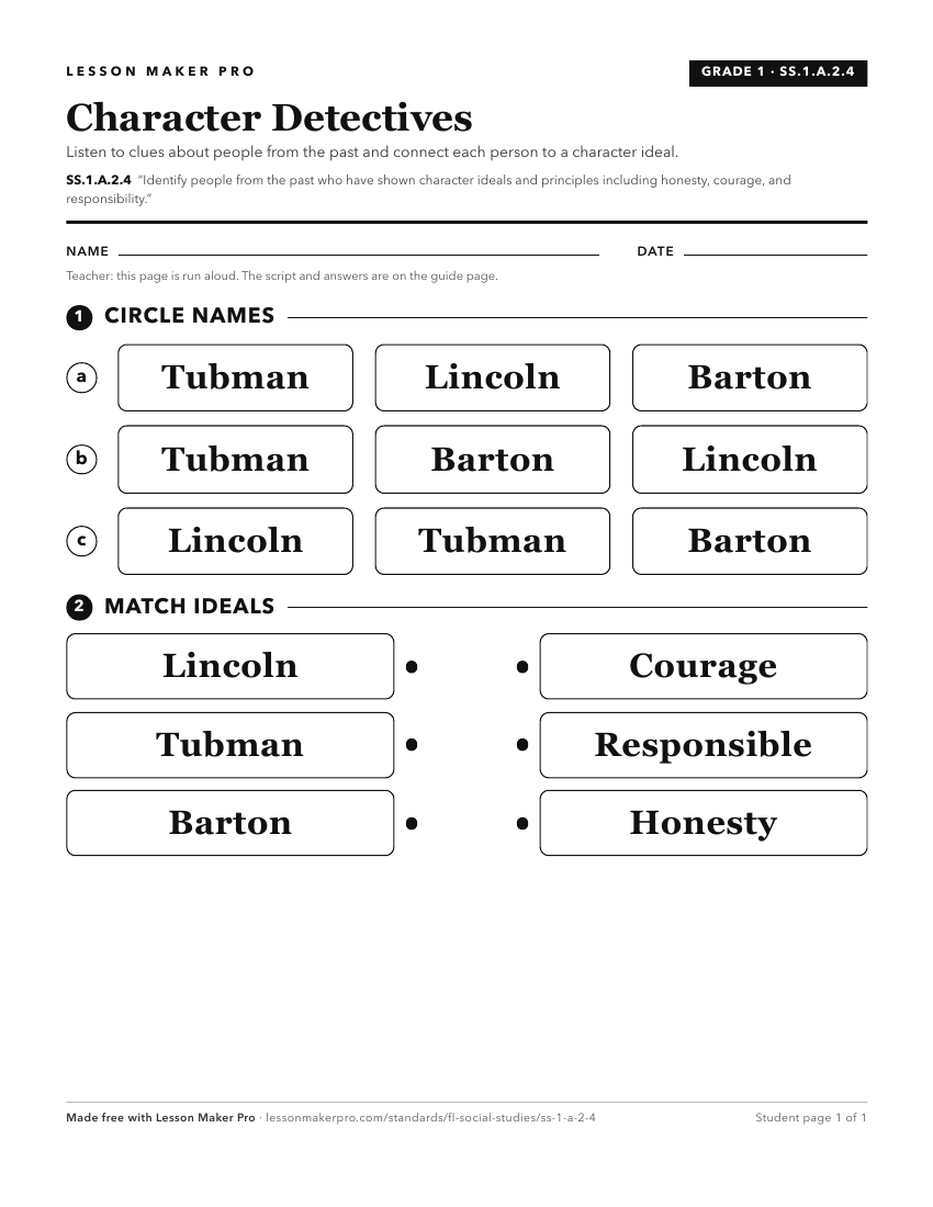 Preview of the SS.1.A.2.4 printable worksheet