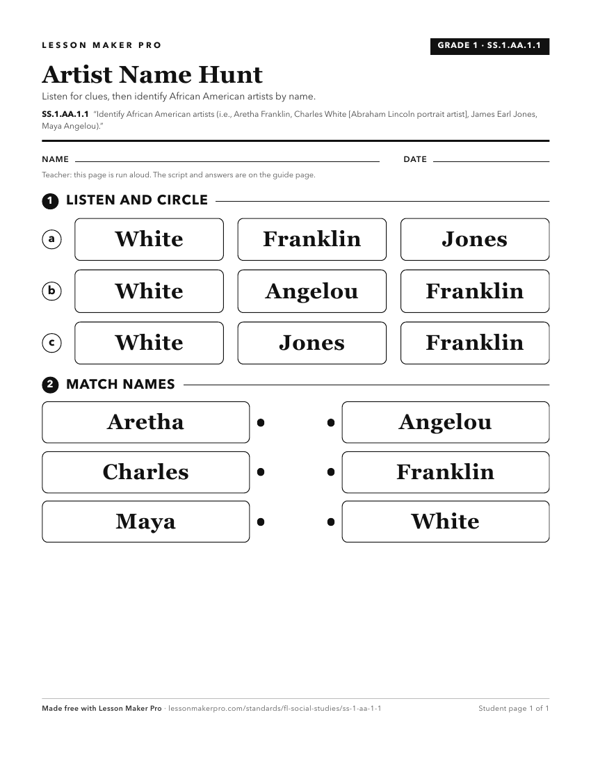 Preview of the SS.1.AA.1.1 printable worksheet