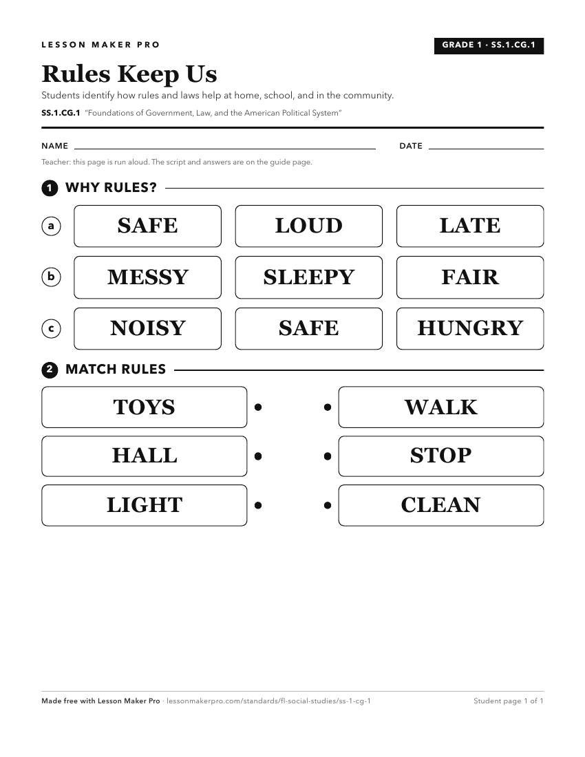 Preview of the SS.1.CG.1 printable worksheet