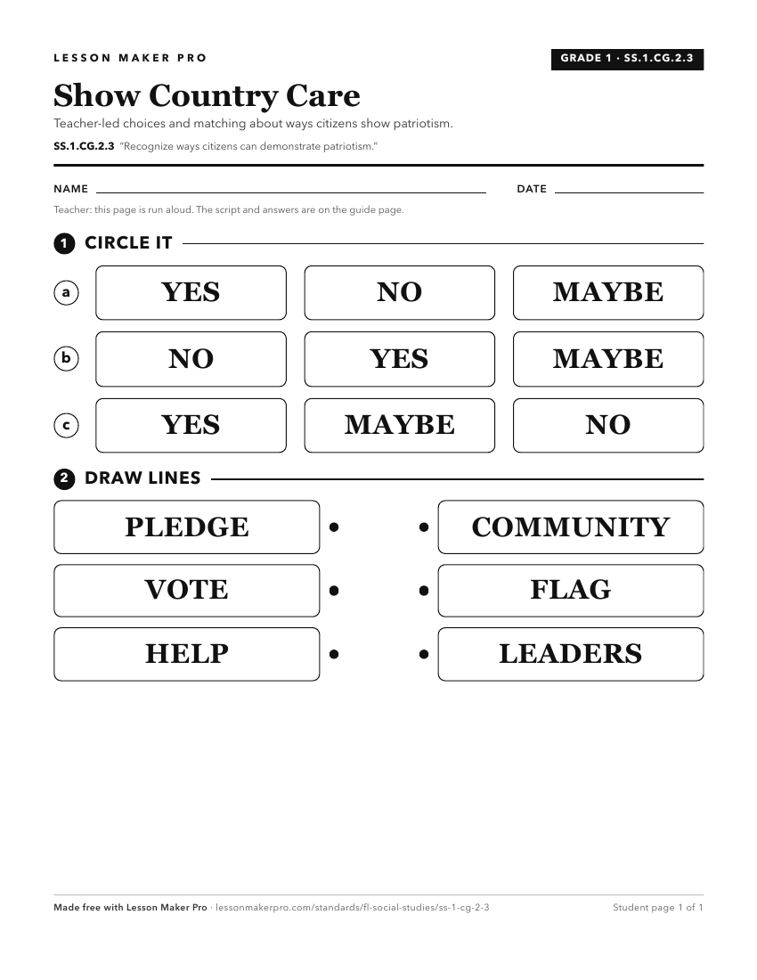 Preview of the SS.1.CG.2.3 printable worksheet