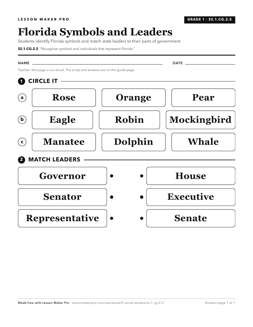 Preview of the SS.1.CG.2.5 printable worksheet