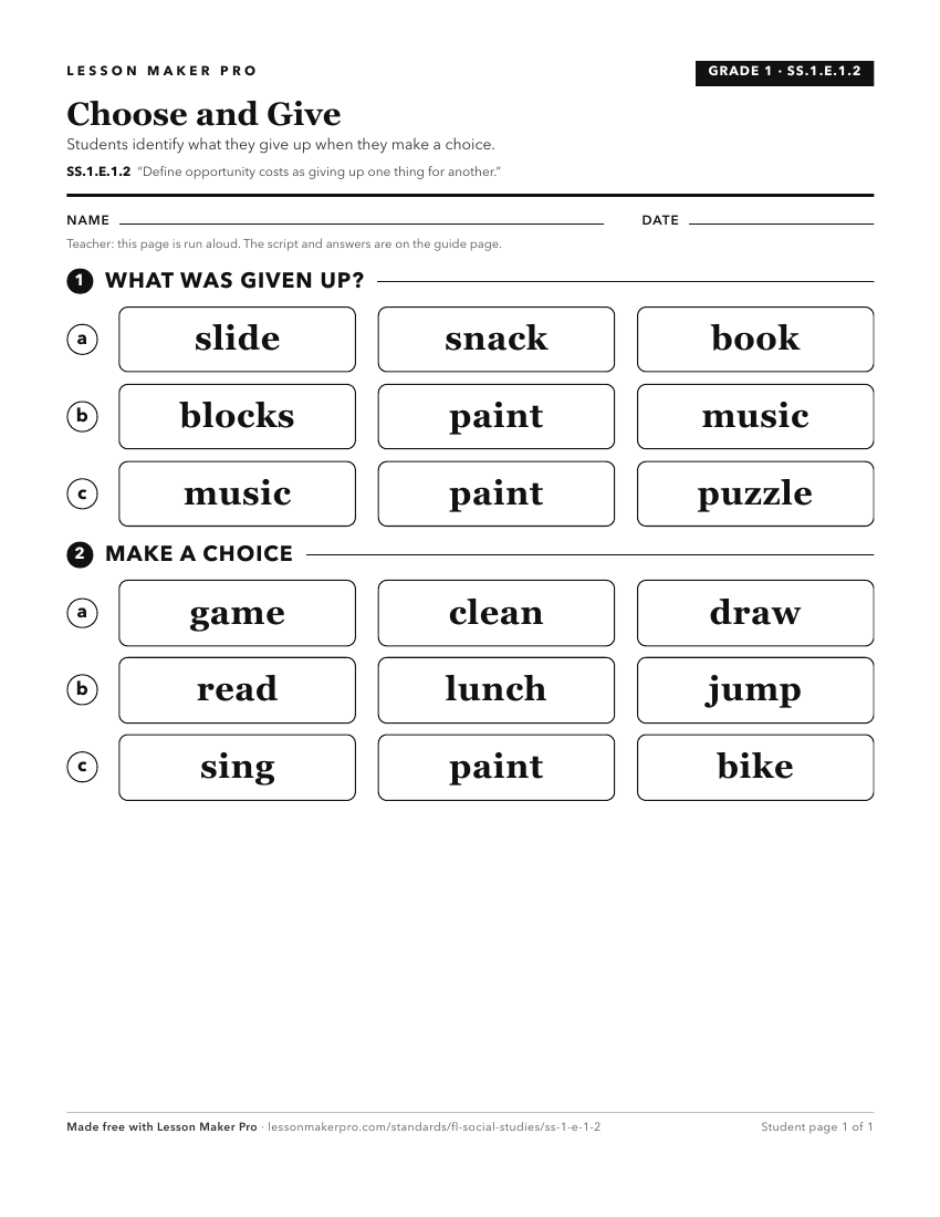 Preview of the SS.1.E.1.2 printable worksheet