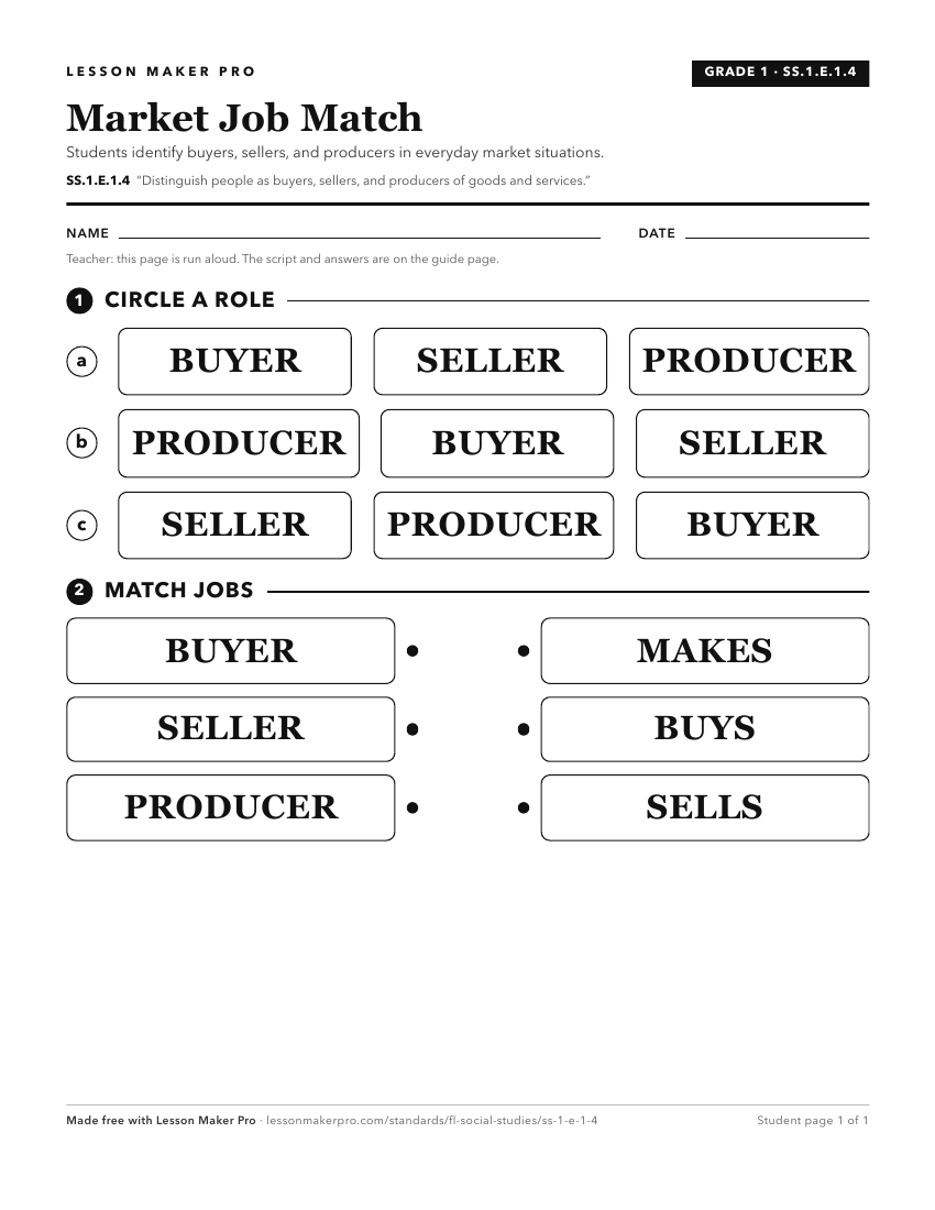 Preview of the SS.1.E.1.4 printable worksheet