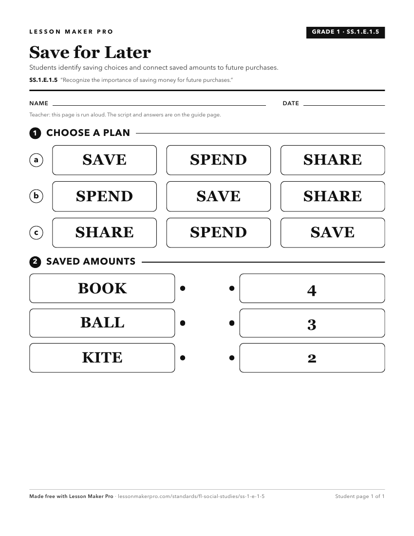 Preview of the SS.1.E.1.5 printable worksheet