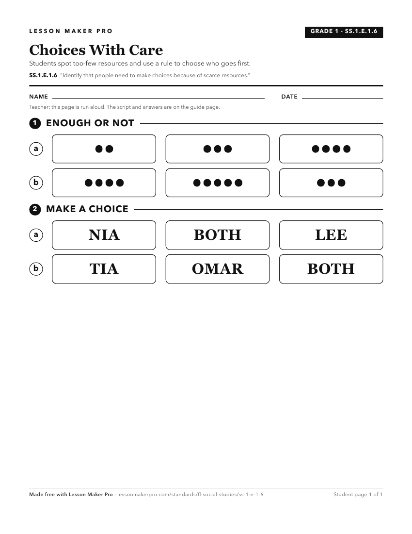 Preview of the SS.1.E.1.6 printable worksheet
