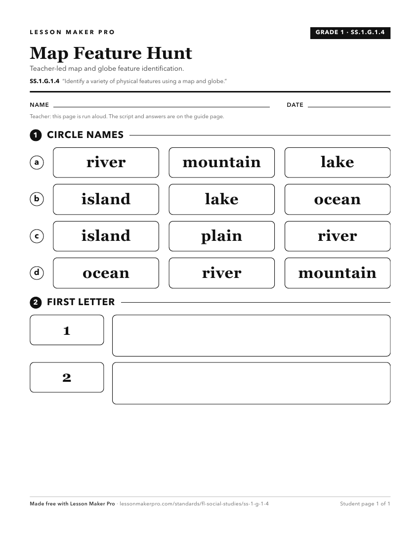 Preview of the SS.1.G.1.4 printable worksheet