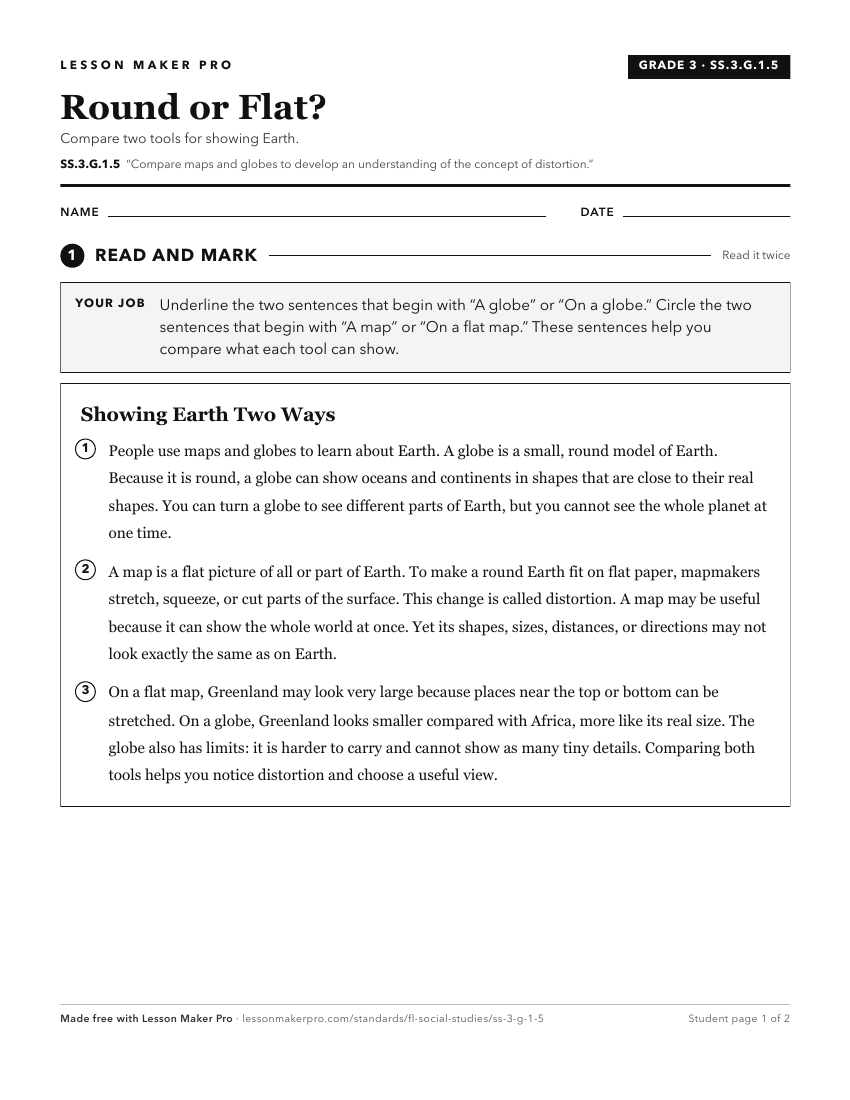 Preview of the SS.3.G.1.5 printable worksheet