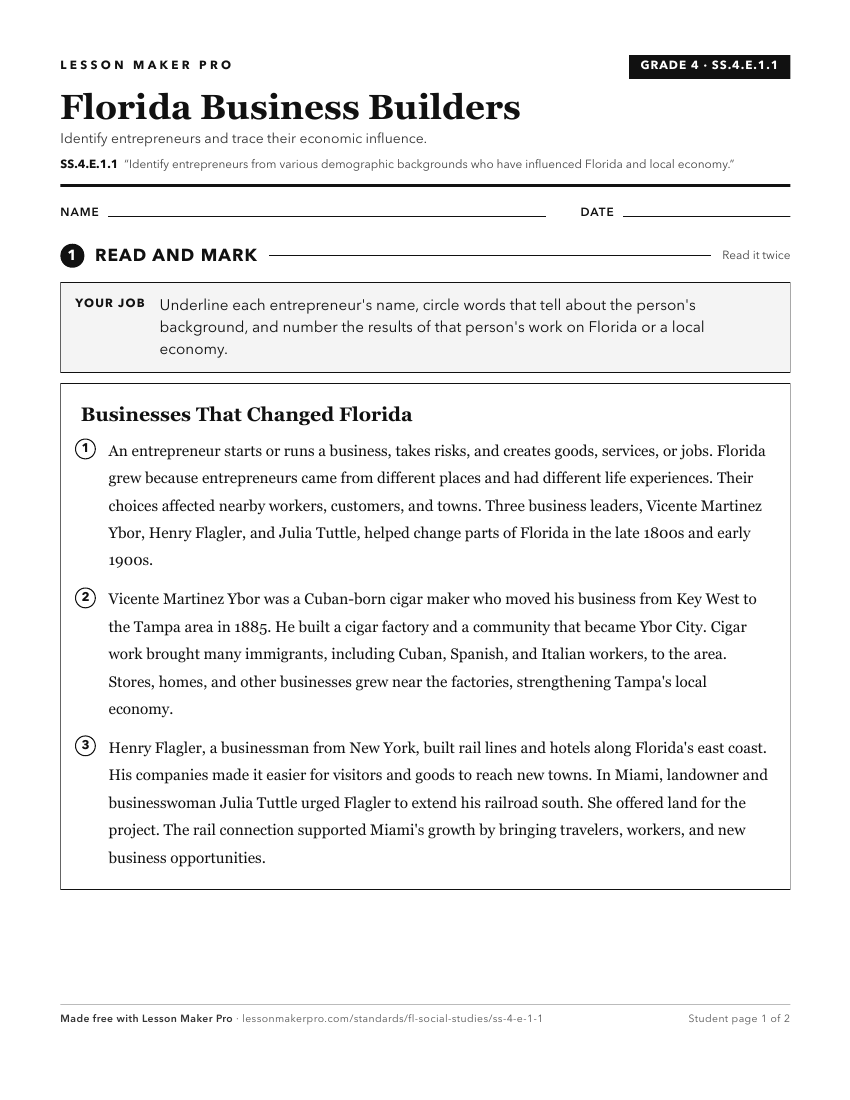 Preview of the SS.4.E.1.1 printable worksheet