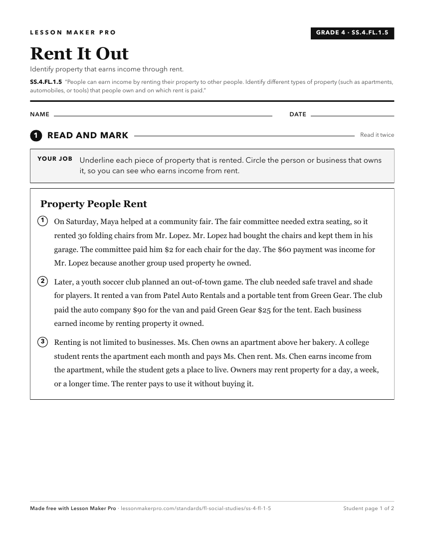 Preview of the SS.4.FL.1.5 printable worksheet