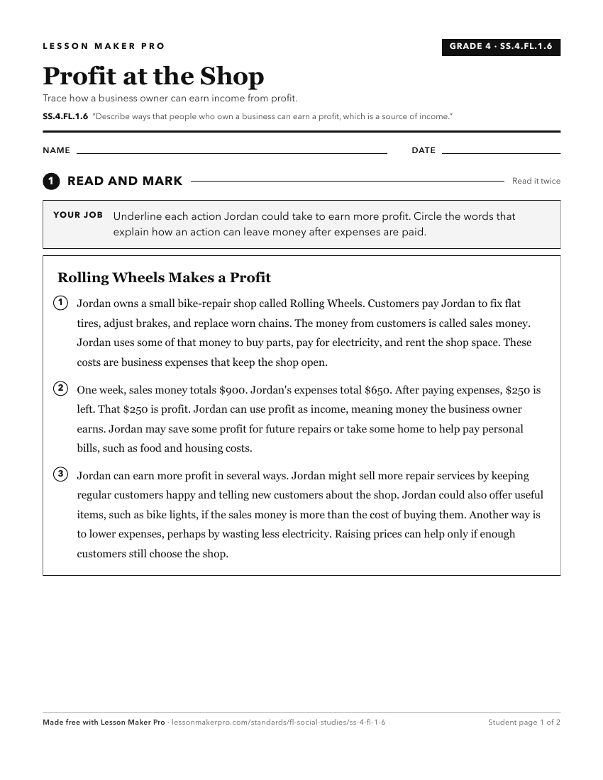 Preview of the SS.4.FL.1.6 printable worksheet