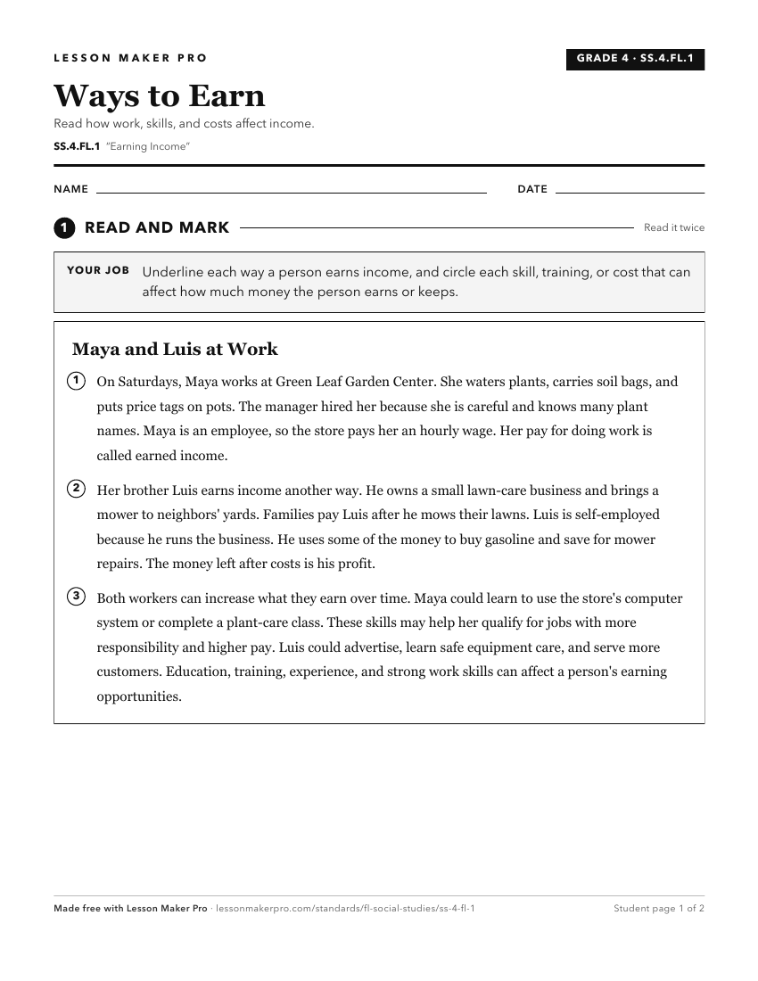 Preview of the SS.4.FL.1 printable worksheet