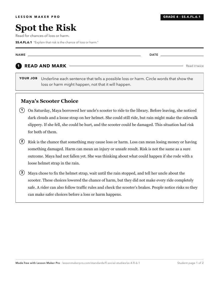 Preview of the SS.4.FL.6.1 printable worksheet