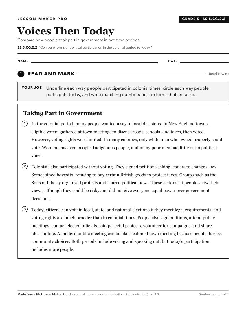 Preview of the SS.5.CG.2.2 printable worksheet