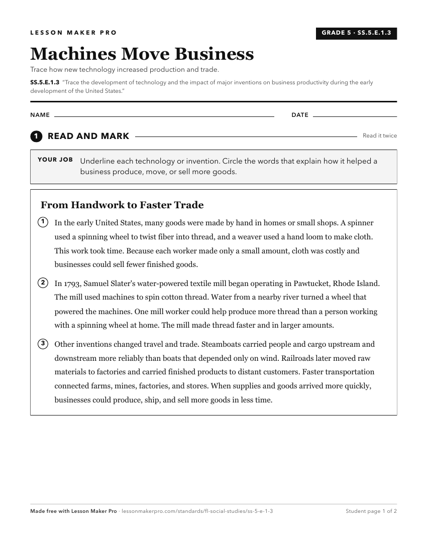 Preview of the SS.5.E.1.3 printable worksheet