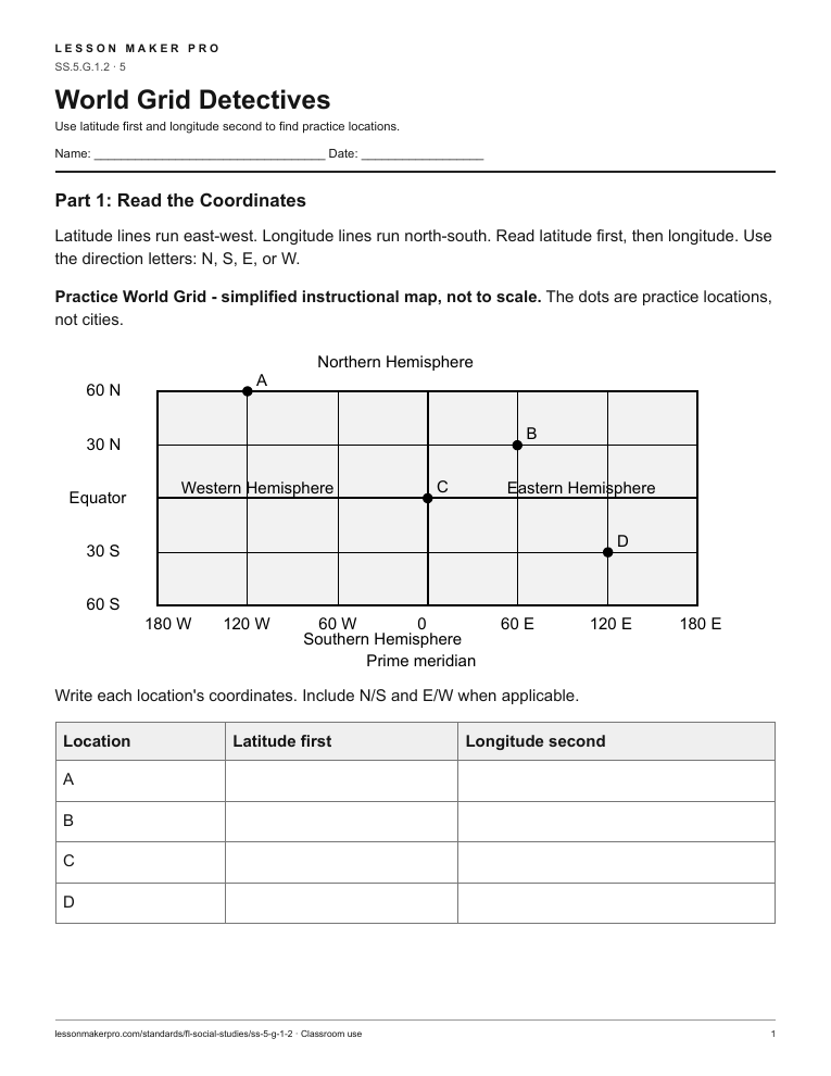 Preview of the SS.5.G.1.2 printable worksheet